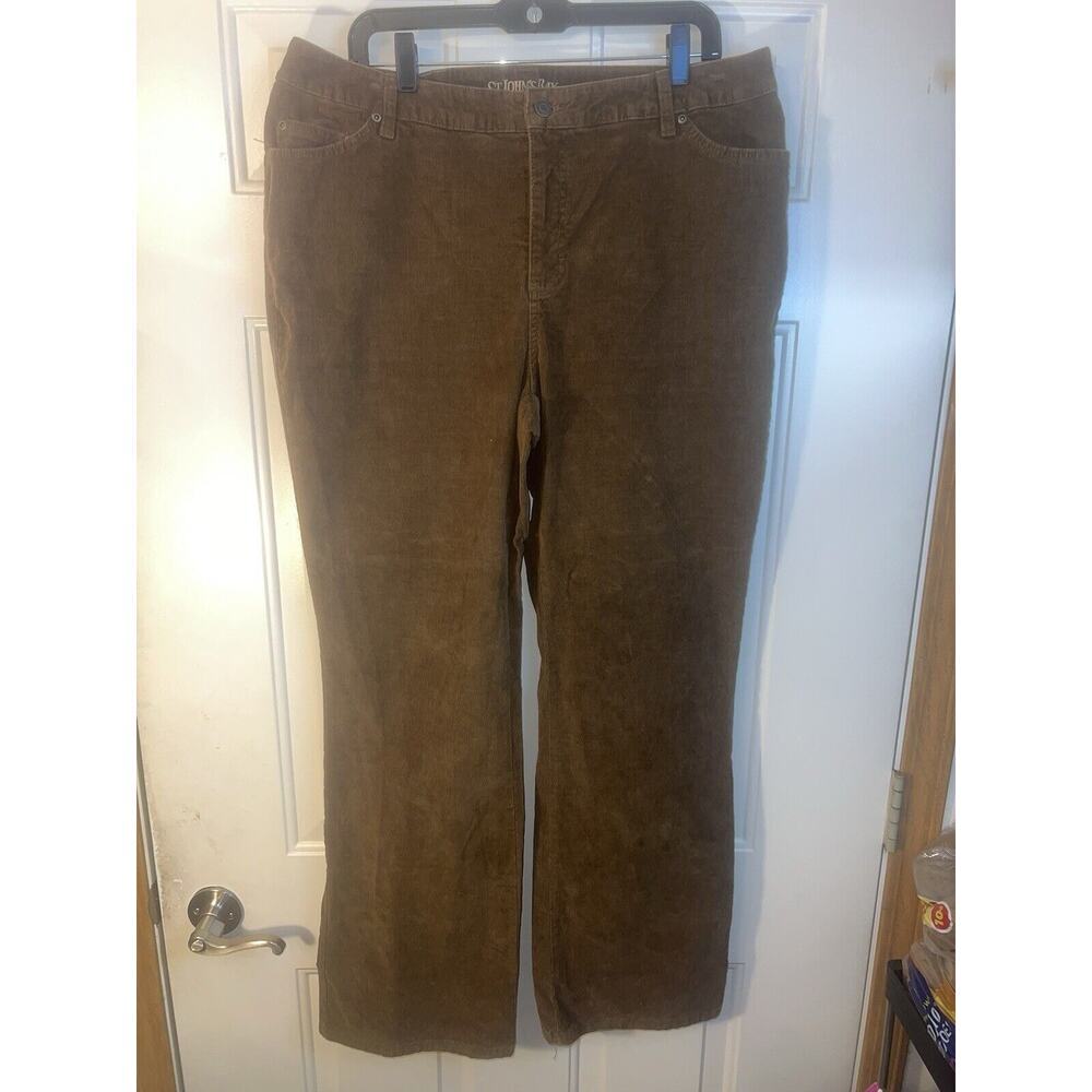 St Johns Bay Corduroy Pants Women's Size 16 Boot Cut Brown Mid Rise Slender Tall